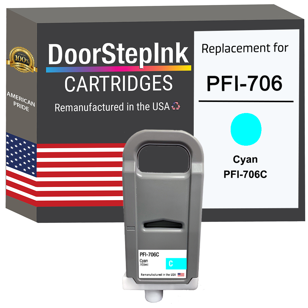 DoorStepInk Brand for Canon PFI-706 700mL Cyan PFI-706C Remanufactured in the USA Ink Cartridge