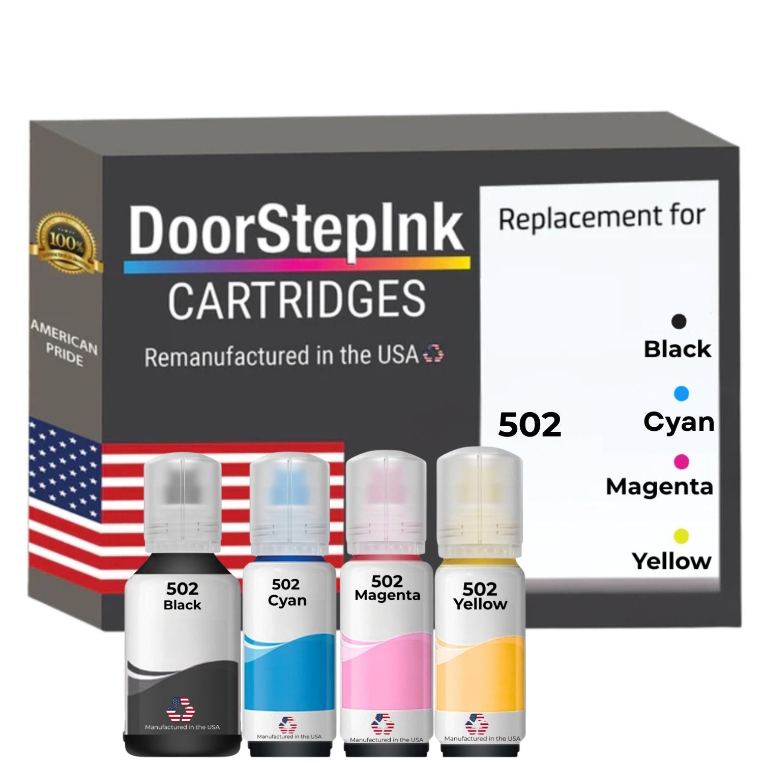 DoorStepInk Brand Replacement For Epson 502 (T502120-BCS) Standard Yield Black 140ml, CMY 70ml Ink Multi-Color Bottle Made in the USA